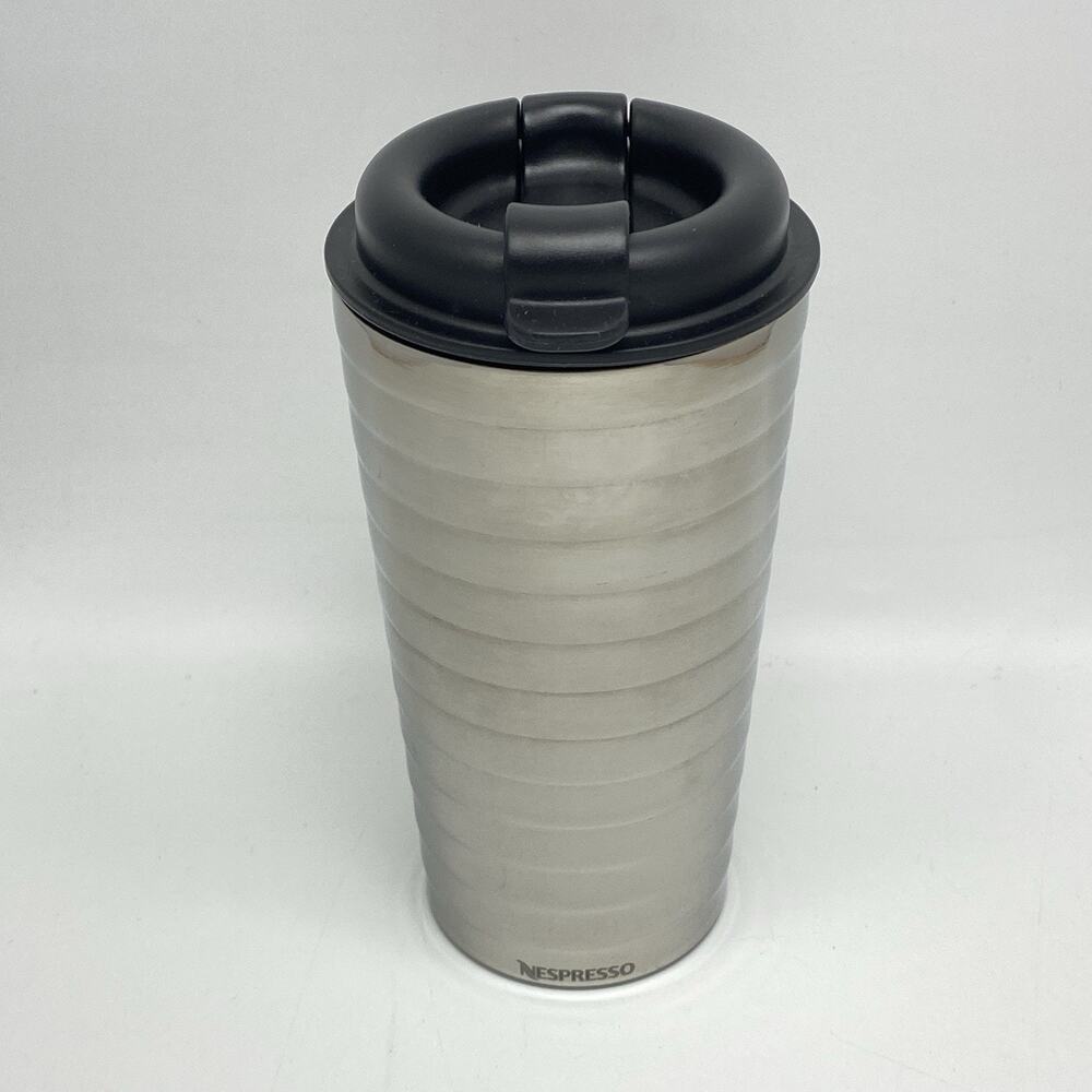 Nespresso Touch Travel Mug Ribbed Stainless Steel Coffee Tumbler Tea Cup + Lid